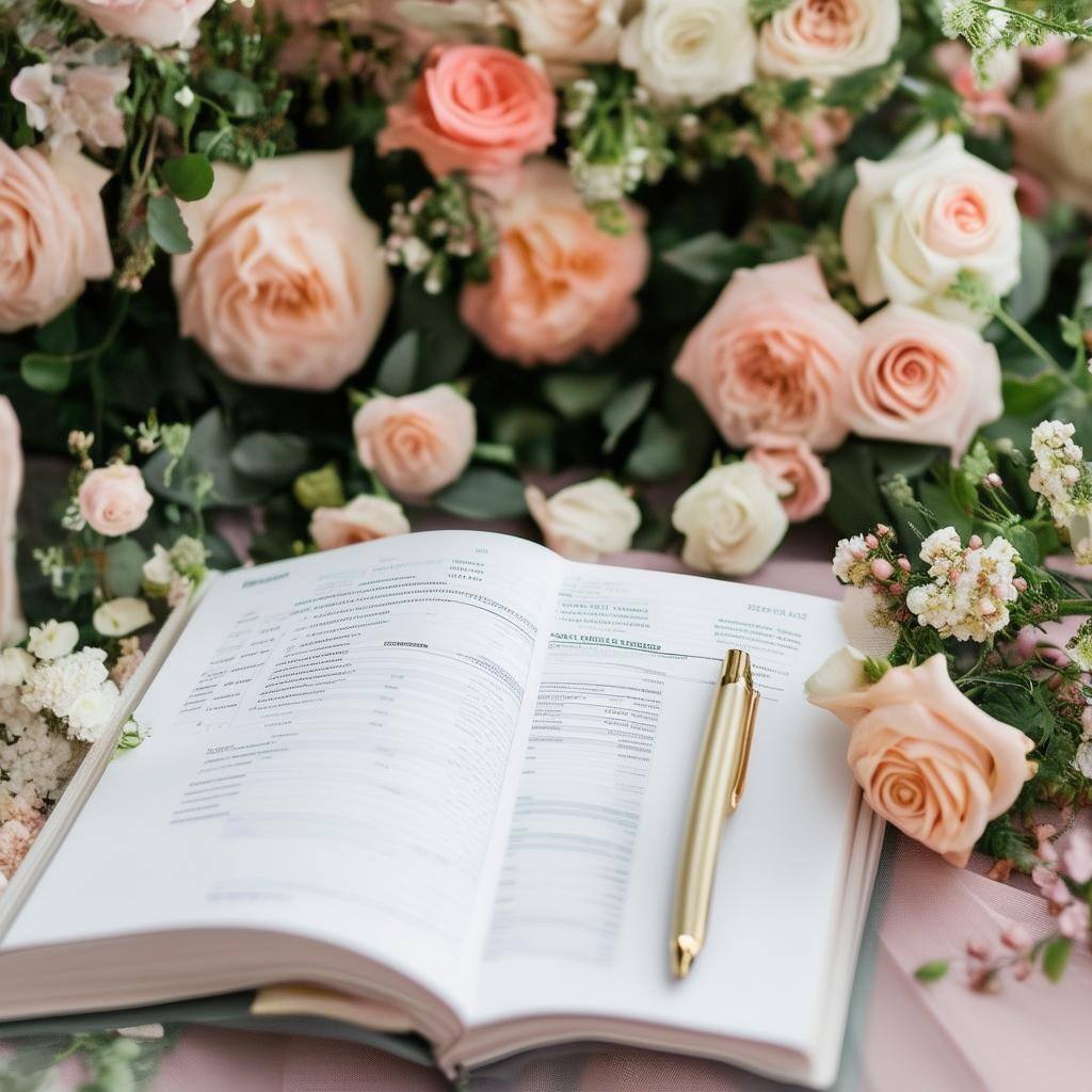 Wedding budget guide in a big floral book